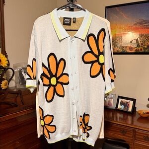 Wesc Textured Knit Polo in Light Blue and Mustard